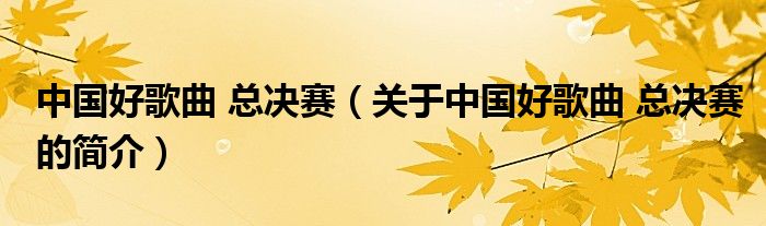 中國好歌曲 總決賽（關(guān)于中國好歌曲 總決賽的簡介）