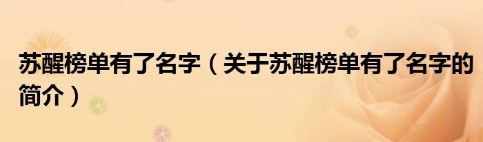 蘇醒榜單有了名字（關(guān)于蘇醒榜單有了名字的簡(jiǎn)介）