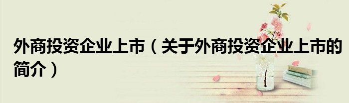 外商投資企業(yè)上市（關(guān)于外商投資企業(yè)上市的簡介）