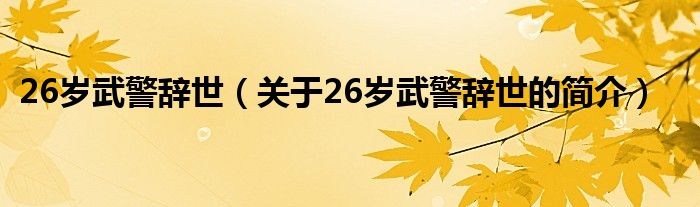 26歲武警辭世（關(guān)于26歲武警辭世的簡介）