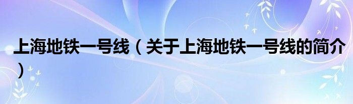 上海地鐵一號線（關(guān)于上海地鐵一號線的簡介）