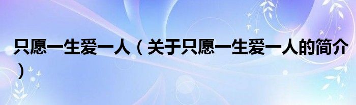 只愿一生愛一人（關(guān)于只愿一生愛一人的簡介）