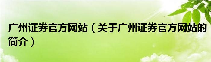 廣州證券官方網(wǎng)站（關(guān)于廣州證券官方網(wǎng)站的簡介）