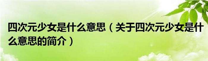 四次元少女是什么意思（關(guān)于四次元少女是什么意思的簡(jiǎn)介）