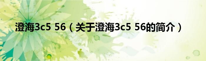 澄海3c5 56（關(guān)于澄海3c5 56的簡(jiǎn)介）