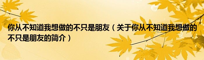 你從不知道我想做的不只是朋友（關(guān)于你從不知道我想做的不只是朋友的簡介）