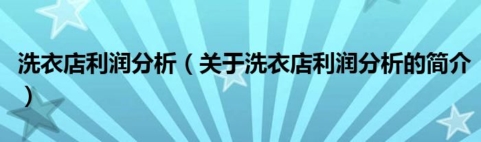 洗衣店利潤分析（關于洗衣店利潤分析的簡介）