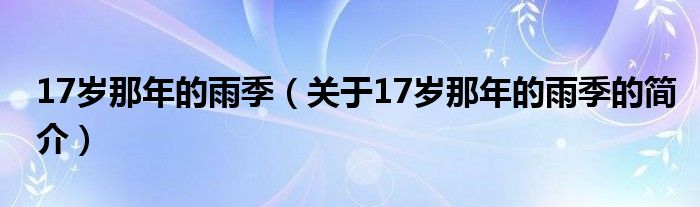 17歲那年的雨季（關(guān)于17歲那年的雨季的簡(jiǎn)介）