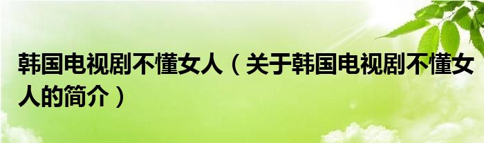 韓國電視劇不懂女人（關于韓國電視劇不懂女人的簡介）