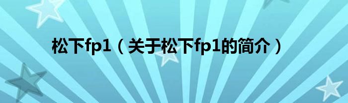 松下fp1（關(guān)于松下fp1的簡介）