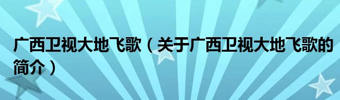 廣西衛(wèi)視大地飛歌（關于廣西衛(wèi)視大地飛歌的簡介）