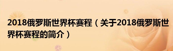 2018俄羅斯世界杯賽程（關于2018俄羅斯世界杯賽程的簡介）