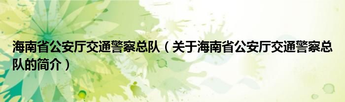 海南省公安廳交通警察總隊(duì)（關(guān)于海南省公安廳交通警察總隊(duì)的簡(jiǎn)介）