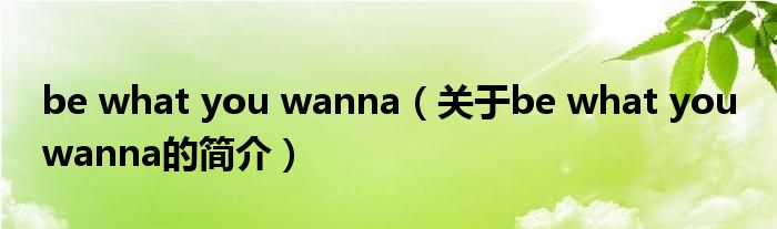 be what you wanna（關(guān)于be what you wanna的簡介）