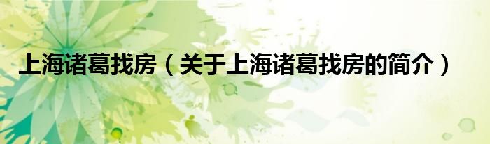 上海諸葛找房（關(guān)于上海諸葛找房的簡(jiǎn)介）