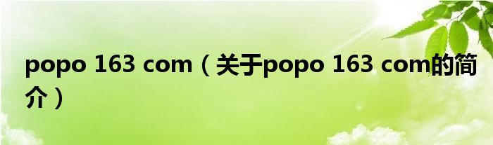 popo 163 com（關(guān)于popo 163 com的簡介）