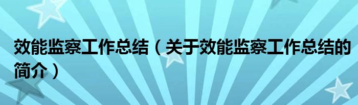 效能監(jiān)察工作總結（關于效能監(jiān)察工作總結的簡介）