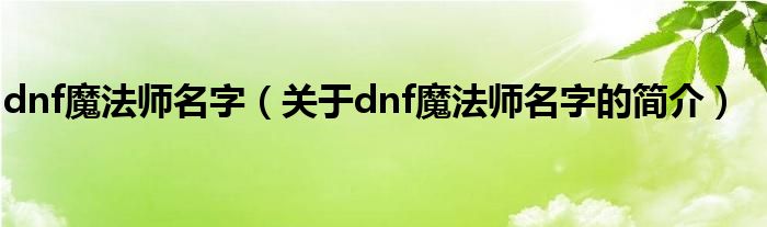 dnf魔法師名字（關(guān)于dnf魔法師名字的簡介）