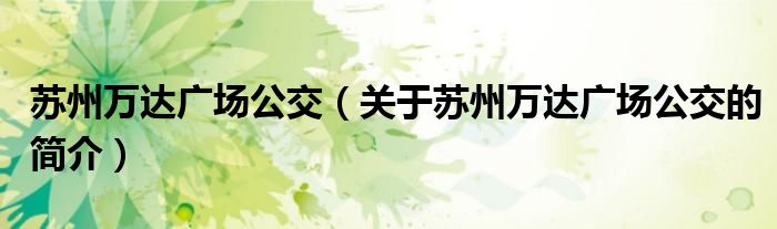 蘇州萬達廣場公交（關(guān)于蘇州萬達廣場公交的簡介）