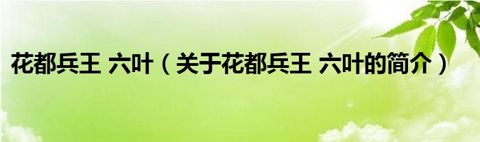 花都兵王 六葉（關(guān)于花都兵王 六葉的簡(jiǎn)介）