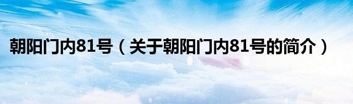 朝陽(yáng)門(mén)內(nèi)81號(hào)（關(guān)于朝陽(yáng)門(mén)內(nèi)81號(hào)的簡(jiǎn)介）