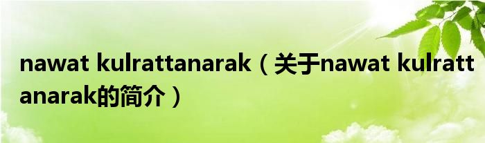 nawat kulrattanarak（關于nawat kulrattanarak的簡介）