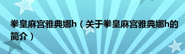 拳皇麻宮雅典娜h（關(guān)于拳皇麻宮雅典娜h的簡(jiǎn)介）