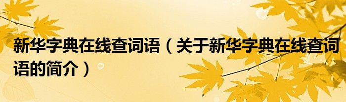 新華字典在線查詞語（關于新華字典在線查詞語的簡介）