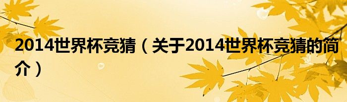 2014世界杯競(jìng)猜（關(guān)于2014世界杯競(jìng)猜的簡(jiǎn)介）