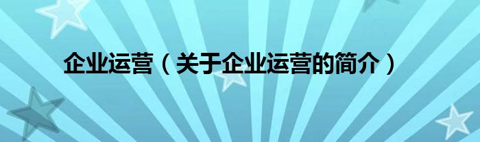 企業(yè)運營（關(guān)于企業(yè)運營的簡介）