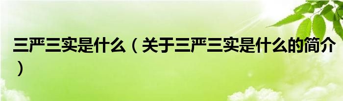 三嚴三實是什么（關于三嚴三實是什么的簡介）