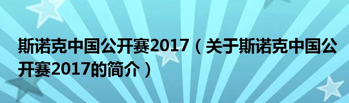 斯諾克中國公開賽2017（關(guān)于斯諾克中國公開賽2017的簡介）