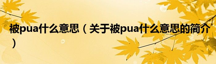 被pua什么意思（關于被pua什么意思的簡介）