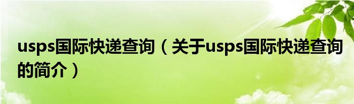 usps國際快遞查詢（關于usps國際快遞查詢的簡介）