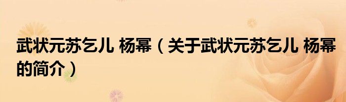 武狀元蘇乞兒 楊冪（關(guān)于武狀元蘇乞兒 楊冪的簡介）