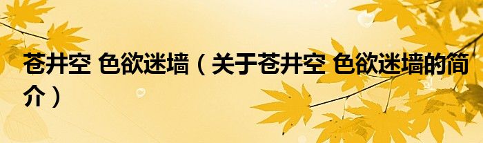 蒼井空 色欲迷墻（關(guān)于蒼井空 色欲迷墻的簡(jiǎn)介）