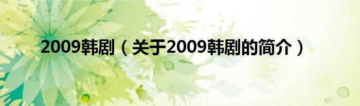 2009韓?。P(guān)于2009韓劇的簡介）