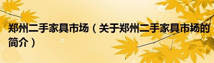 鄭州二手家具市場（關(guān)于鄭州二手家具市場的簡介）