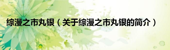 綜漫之市丸銀（關(guān)于綜漫之市丸銀的簡(jiǎn)介）