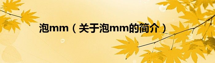 泡mm（關(guān)于泡mm的簡介）