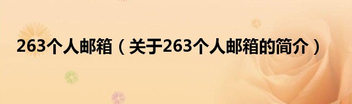 263個(gè)人郵箱（關(guān)于263個(gè)人郵箱的簡(jiǎn)介）