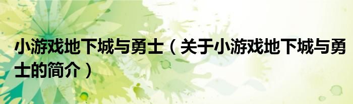 小游戲地下城與勇士（關于小游戲地下城與勇士的簡介）