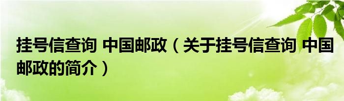 掛號信查詢 中國郵政（關于掛號信查詢 中國郵政的簡介）