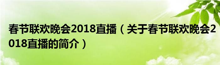 春節(jié)聯(lián)歡晚會(huì)2018直播（關(guān)于春節(jié)聯(lián)歡晚會(huì)2018直播的簡(jiǎn)介）