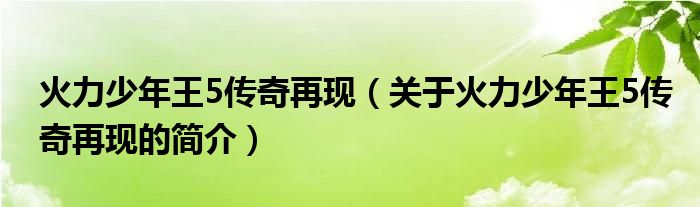 火力少年王5傳奇再現(xiàn)（關于火力少年王5傳奇再現(xiàn)的簡介）