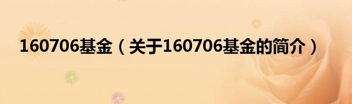 160706基金（關(guān)于160706基金的簡(jiǎn)介）