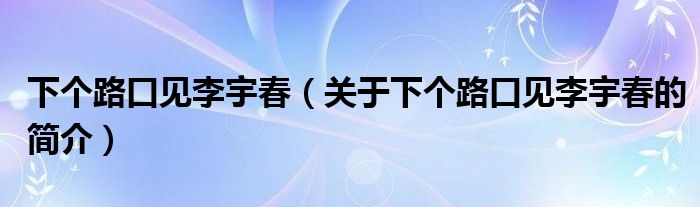 下個(gè)路口見李宇春（關(guān)于下個(gè)路口見李宇春的簡介）