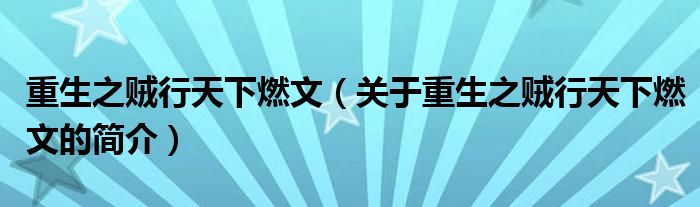 重生之賊行天下燃文（關(guān)于重生之賊行天下燃文的簡(jiǎn)介）