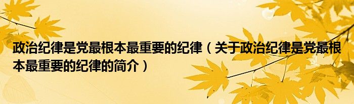 政治紀律是黨最根本最重要的紀律（關(guān)于政治紀律是黨最根本最重要的紀律的簡介）