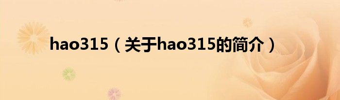 hao315（關(guān)于hao315的簡介）